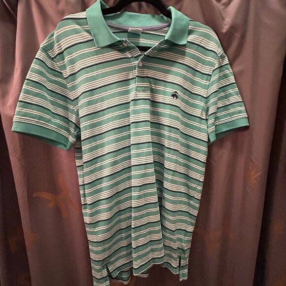 Brooks Brothers striped men’s polo Retro Y2K Green/White With Mid Collar Large - Picture 1 of 3
